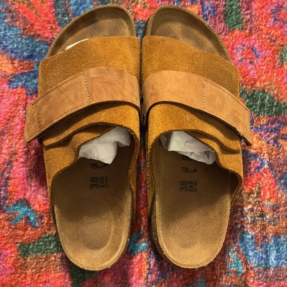 Birkenstock Kyoto suede leather & nubuck sandals in "mink" tan - Picture 2 of 8
